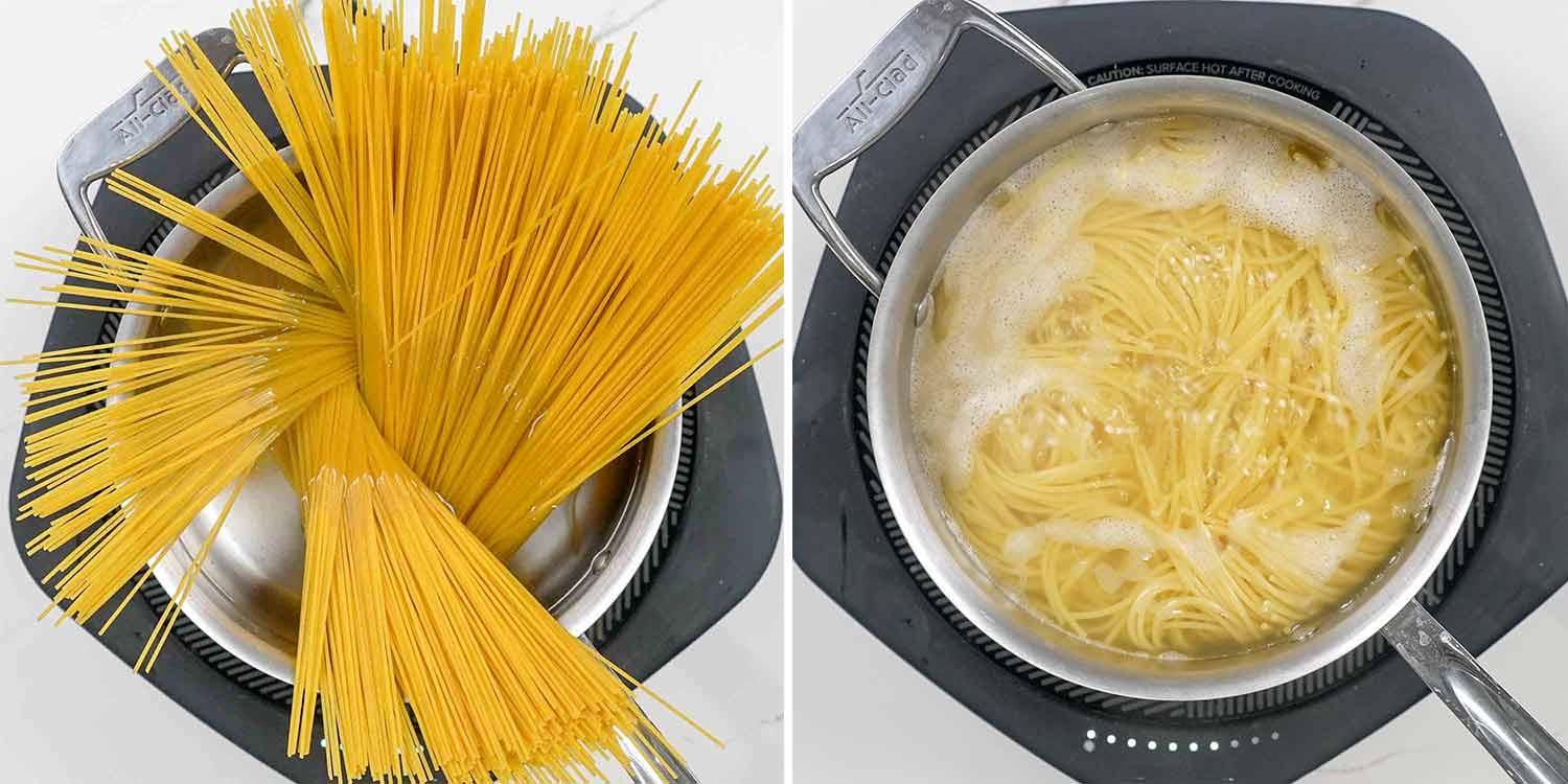 cooking spaghetti.
