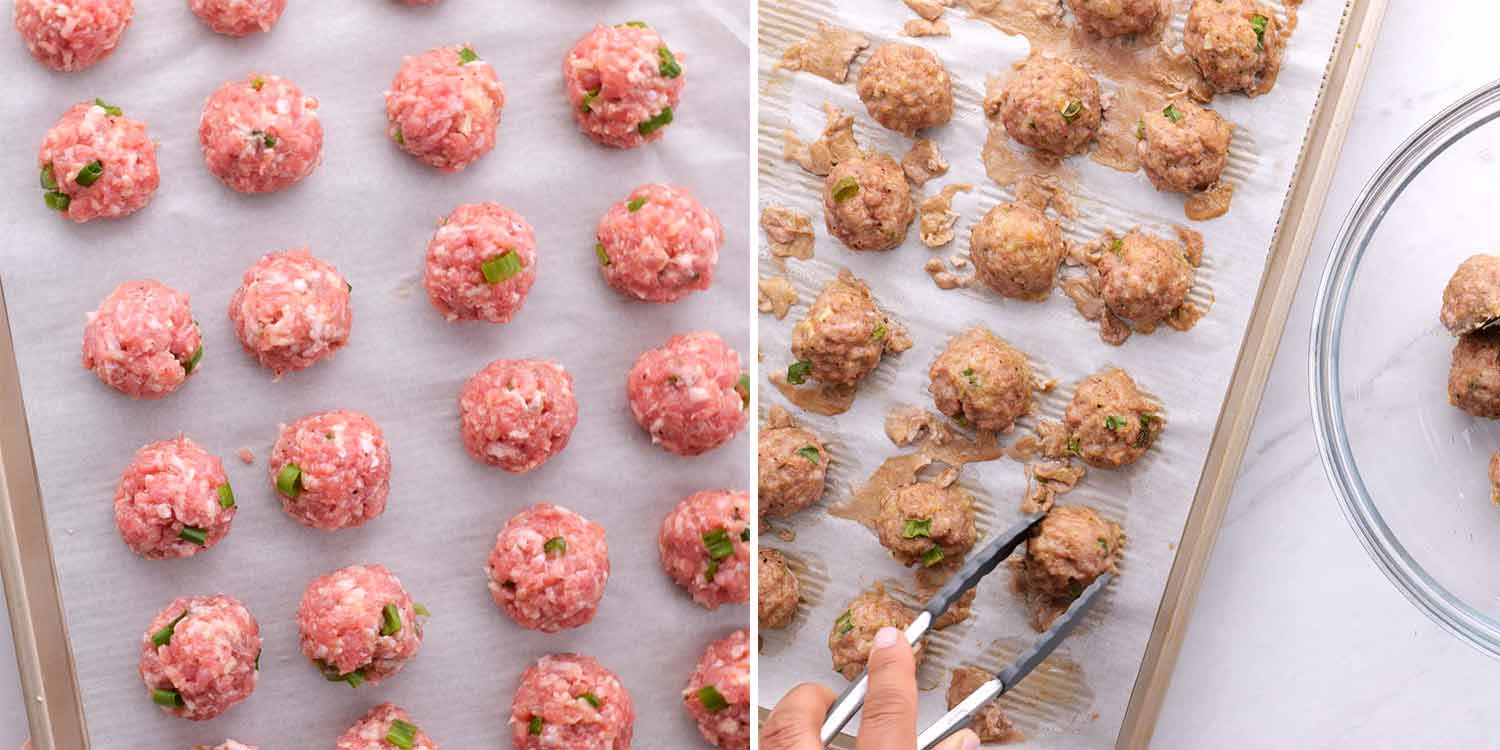 process shots showing how to make crockpot asian meatballs.