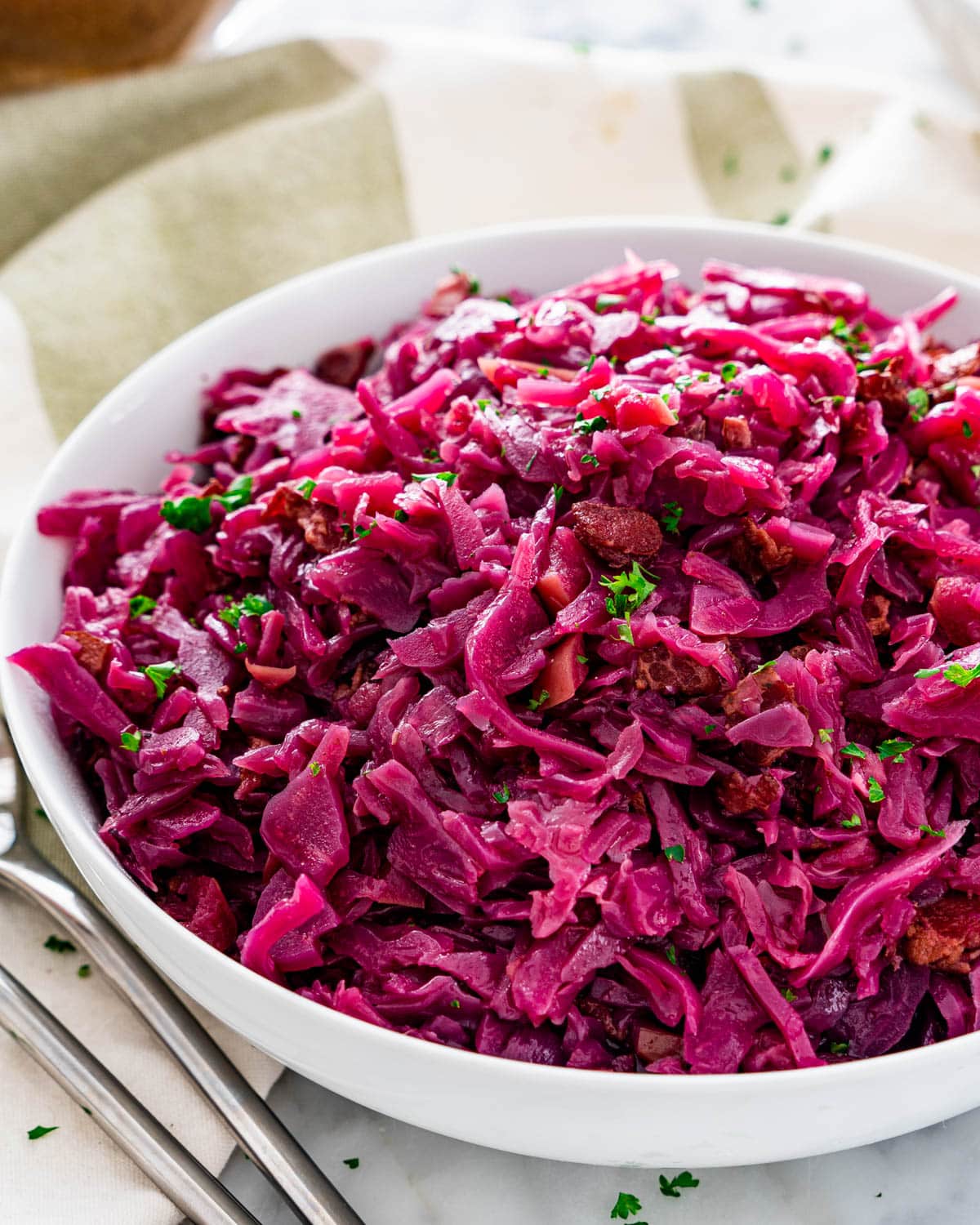 german red cabbage in a white bowl