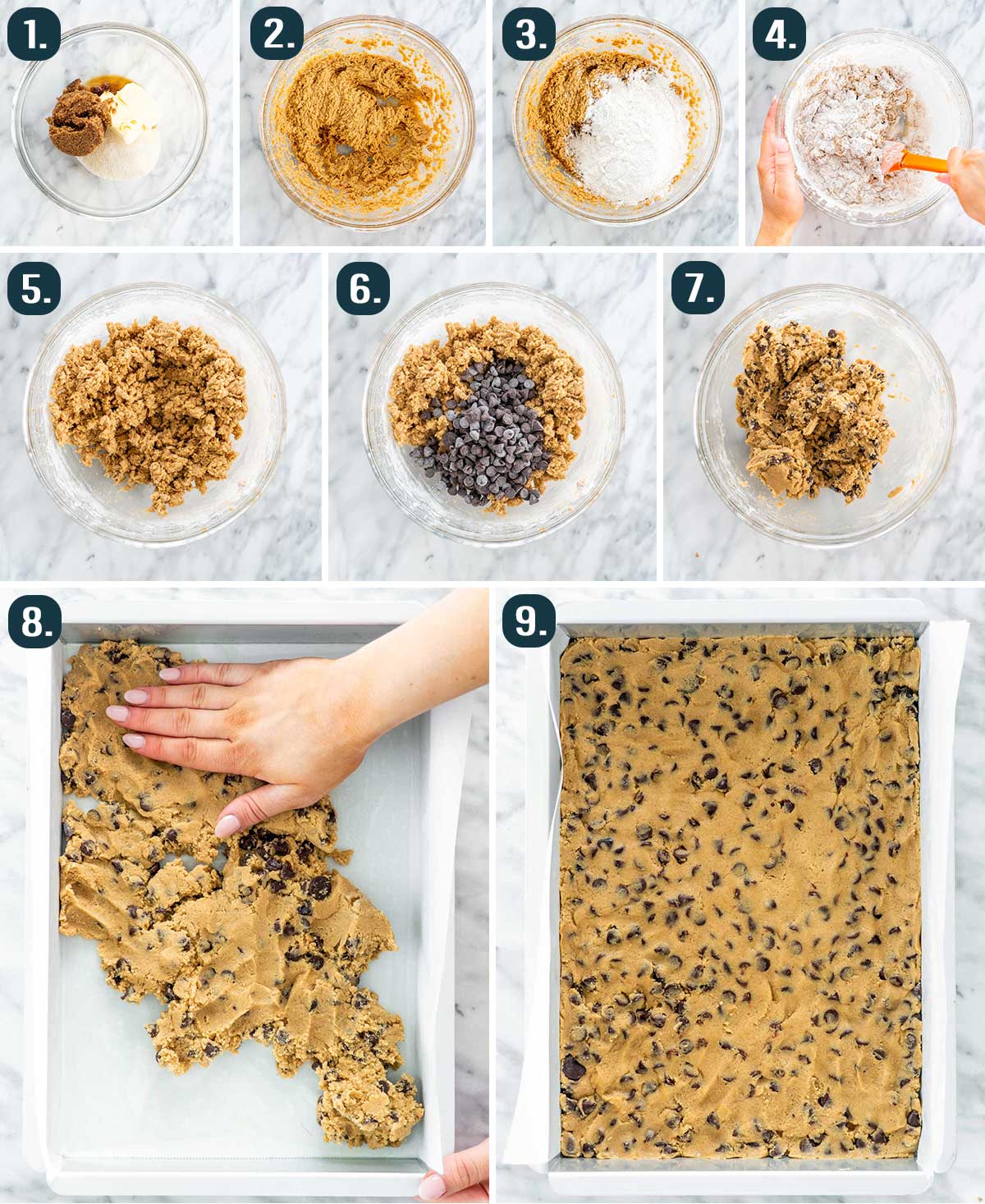 process shots showing how to make the cookie layer of brookies