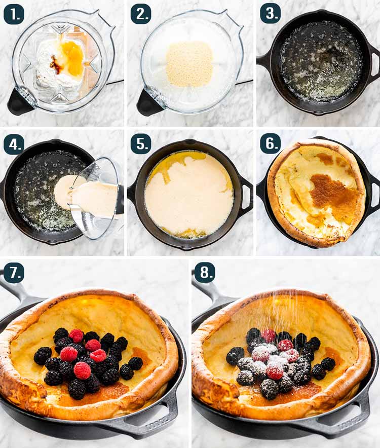 process shots showing hot to make a dutch baby pancake