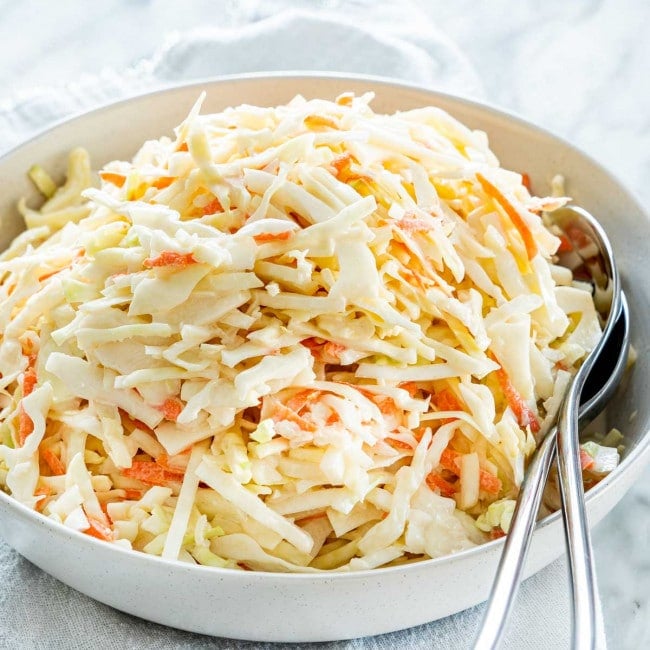 side view shot of a bowl of kfc coleslaw