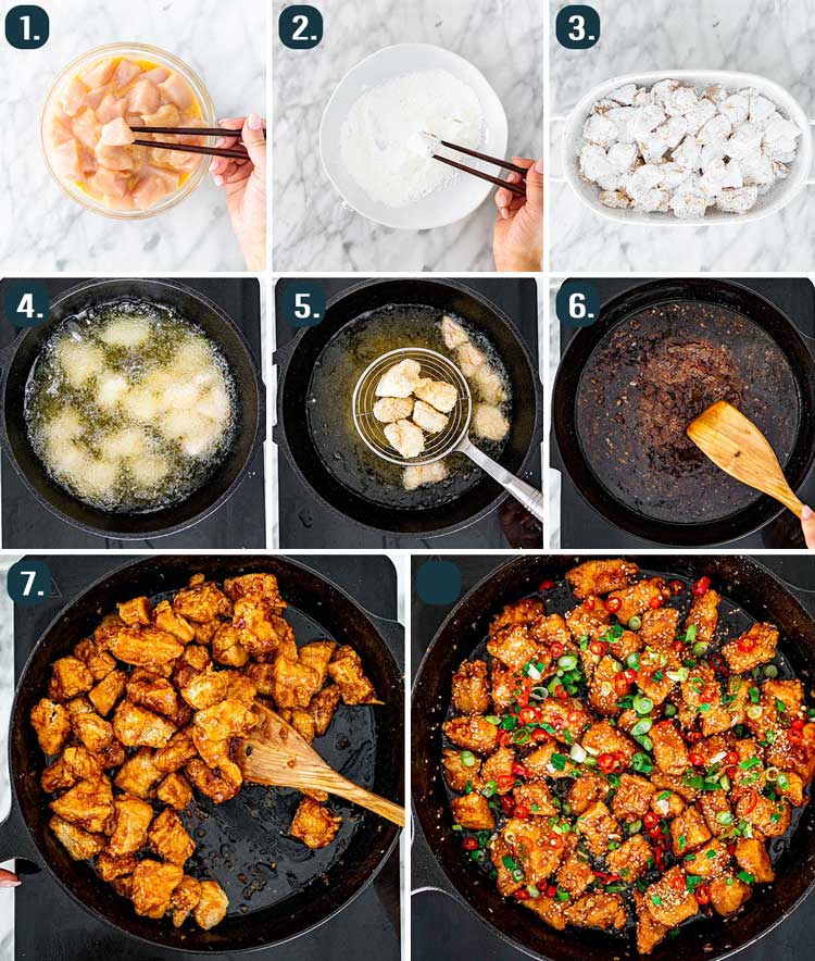 process shots showing how to make korean fried chicken