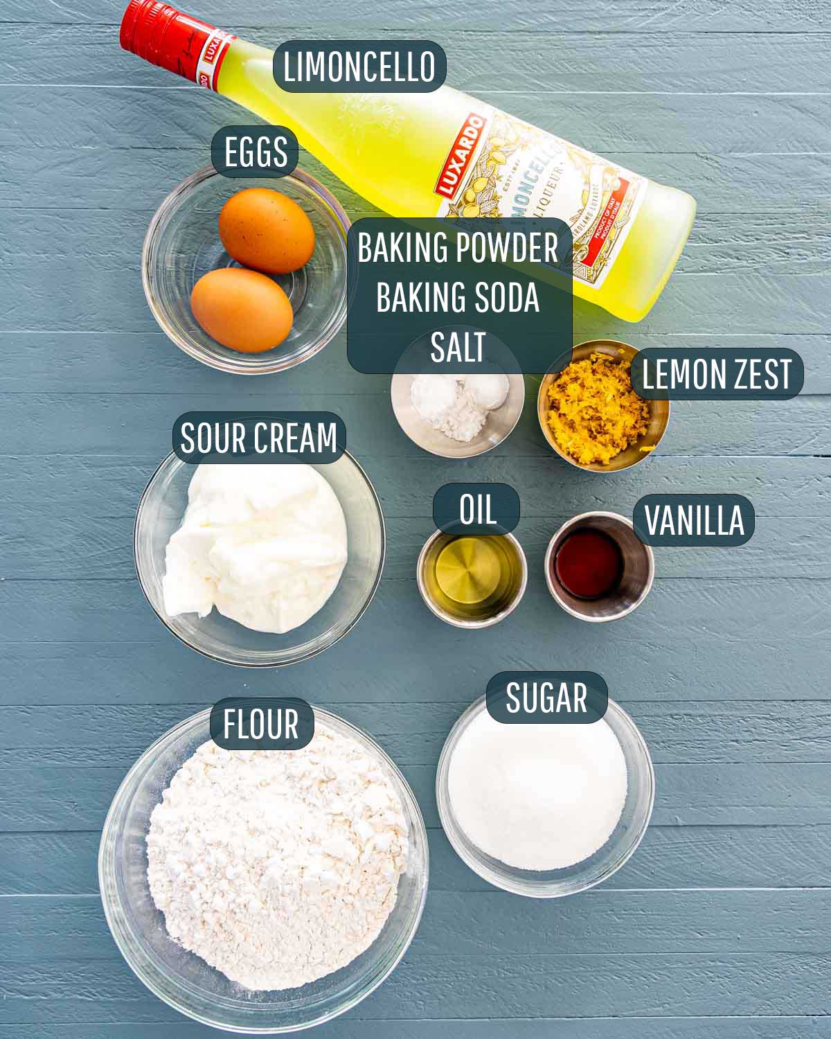 ingredients needed to make limoncello cake.