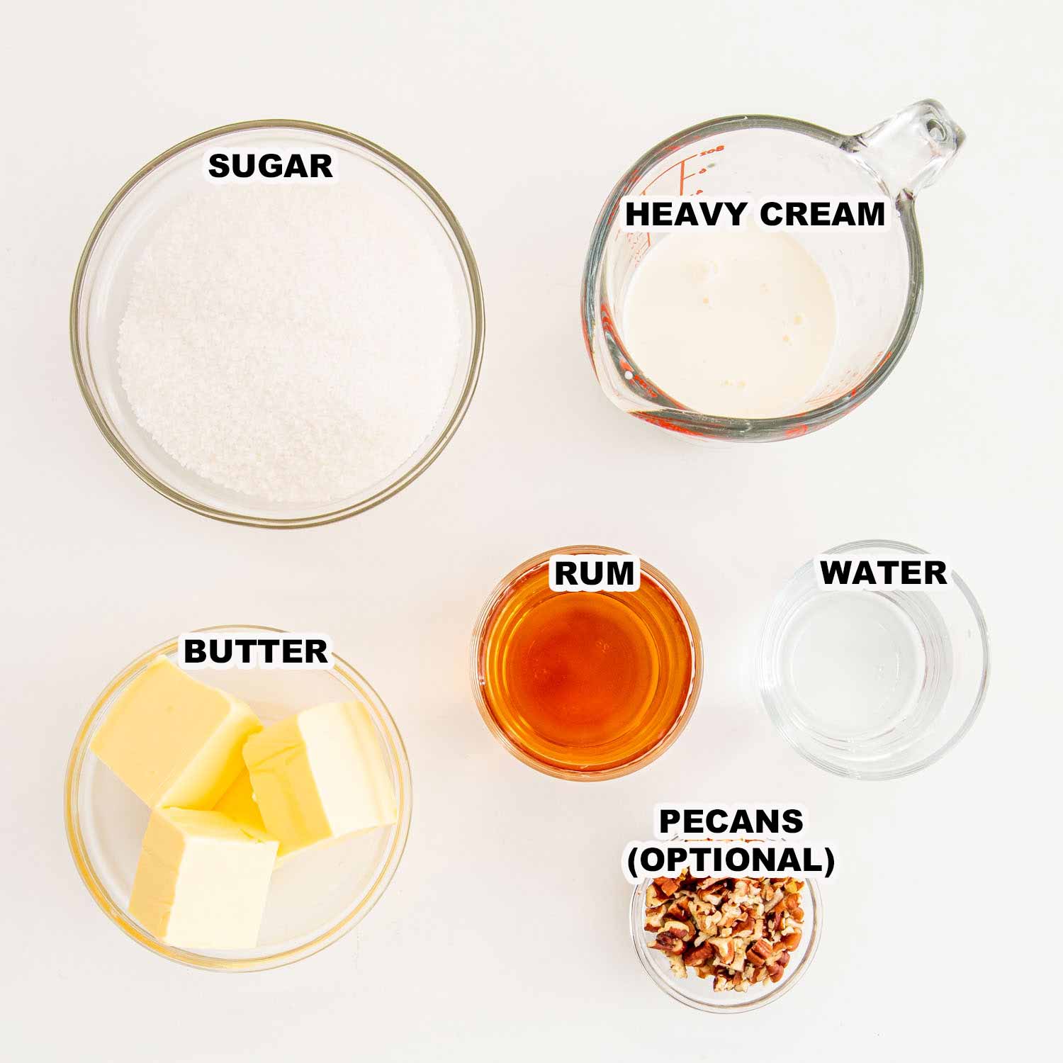 ingredients needed to make caramel rum sauce.