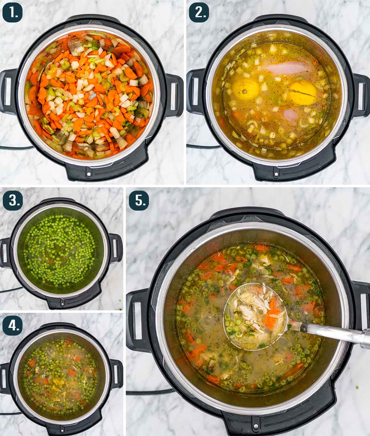 process shots showing how to make lemon chicken orzo soup
