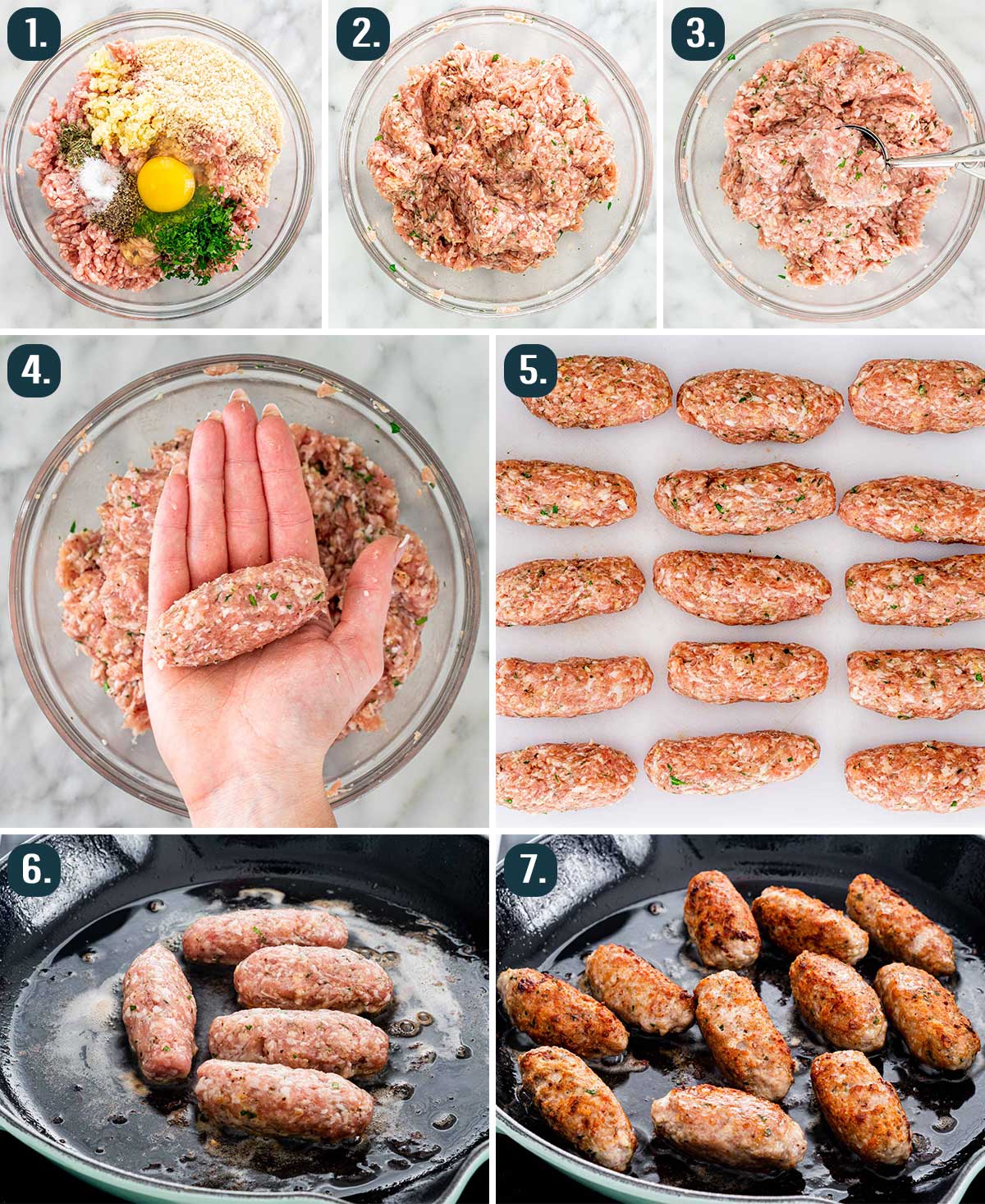 process shots showing how to make pork sausages