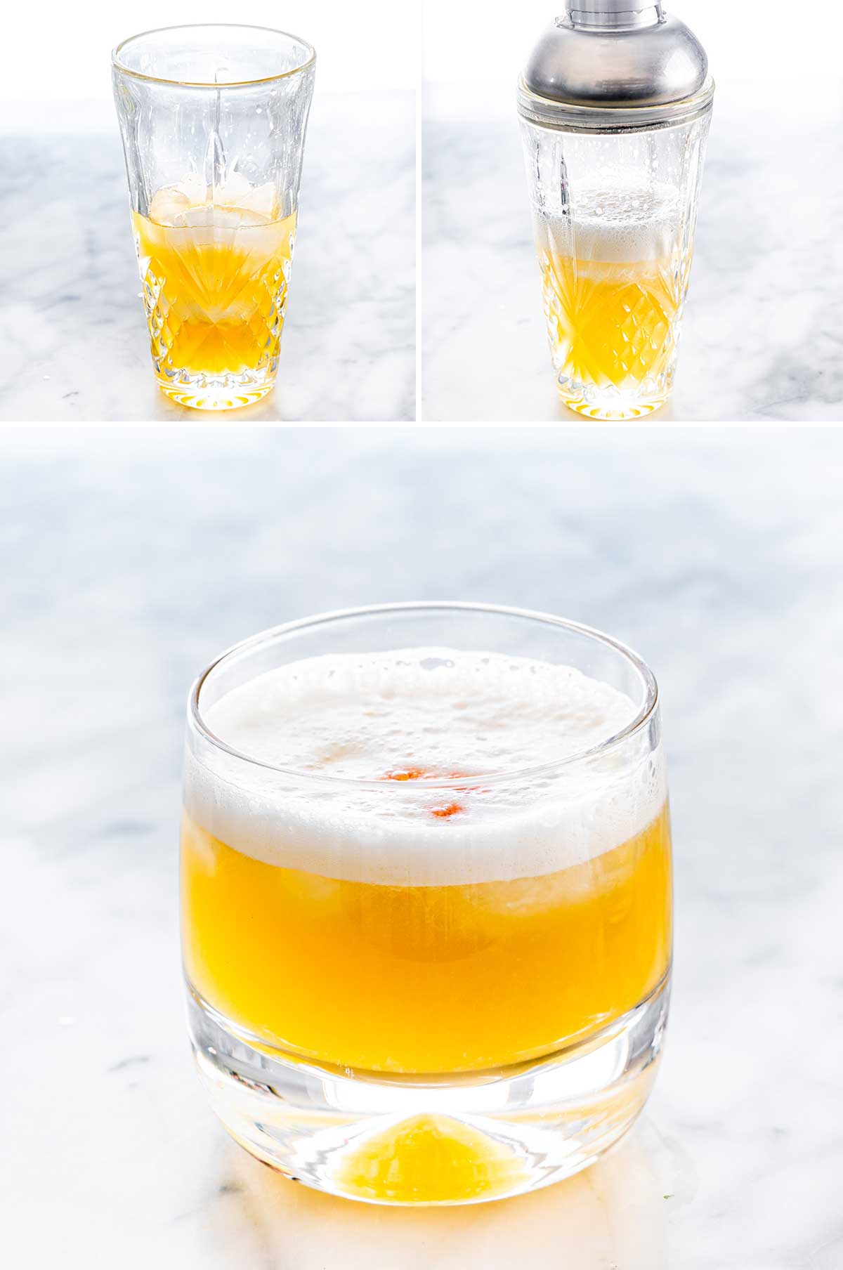 process shots showing how to make a whiskey sour