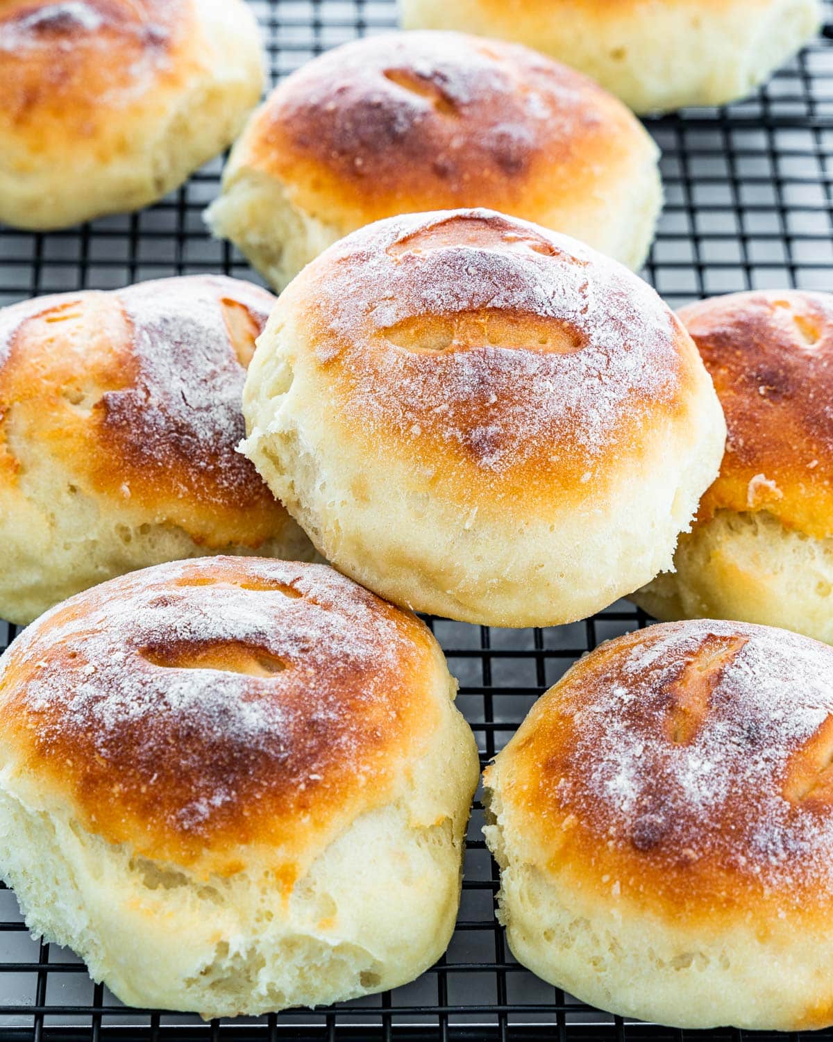 bread rolls on a cooling rack