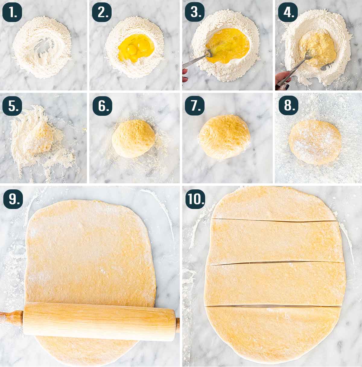 process shots showing how to make pasta dough