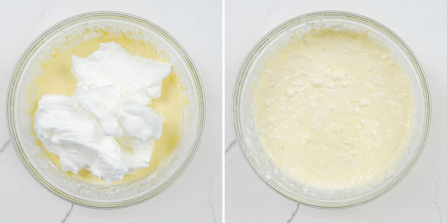 process shots showing how to make lemon magic cake.