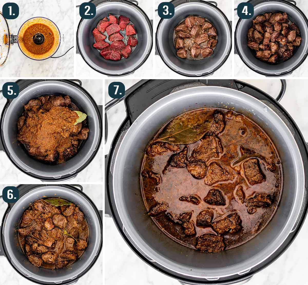 process shots showing how to cook barbacoa in a instant pot