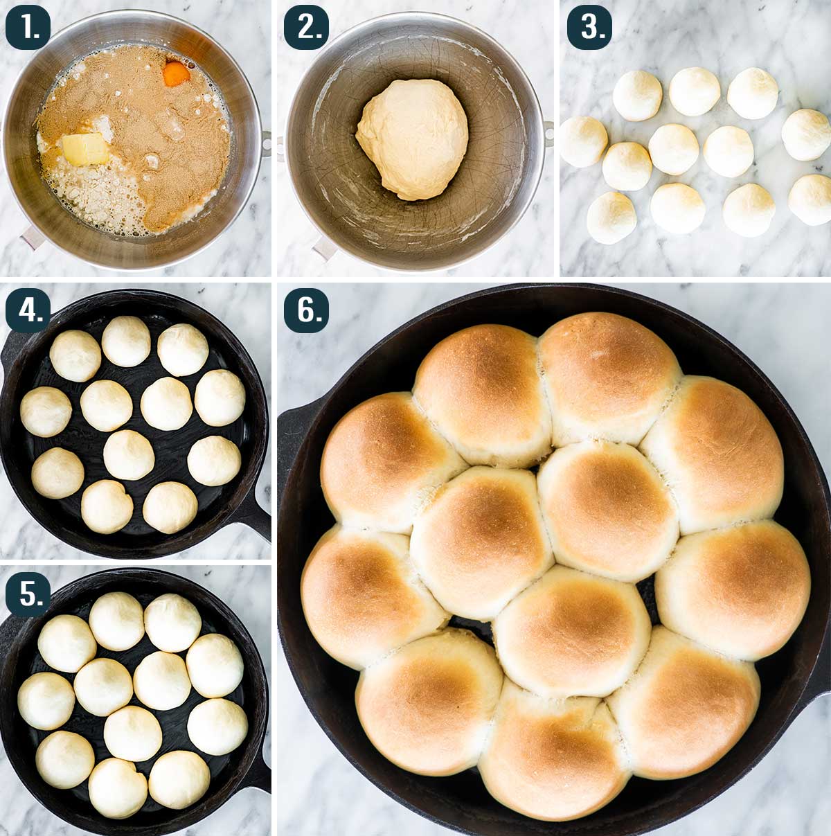 detailed process shots showing how to make quick yeast dinner rolls