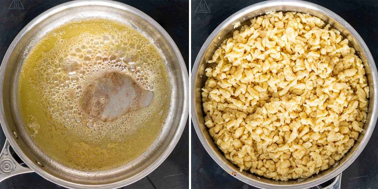 process shots showing how to make homemade spaetzle.
