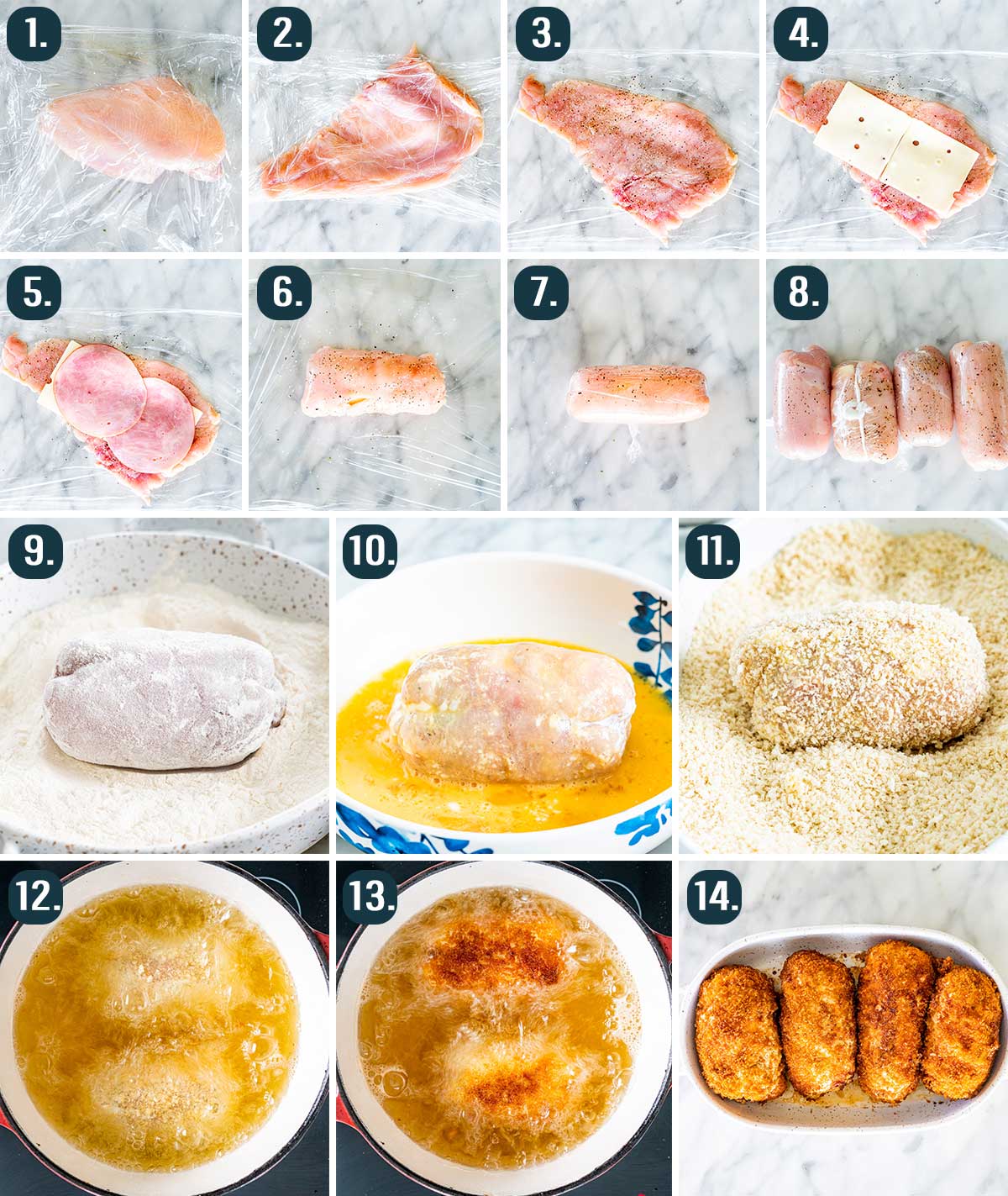 detailed process shots showing how to make chicken cordon blue