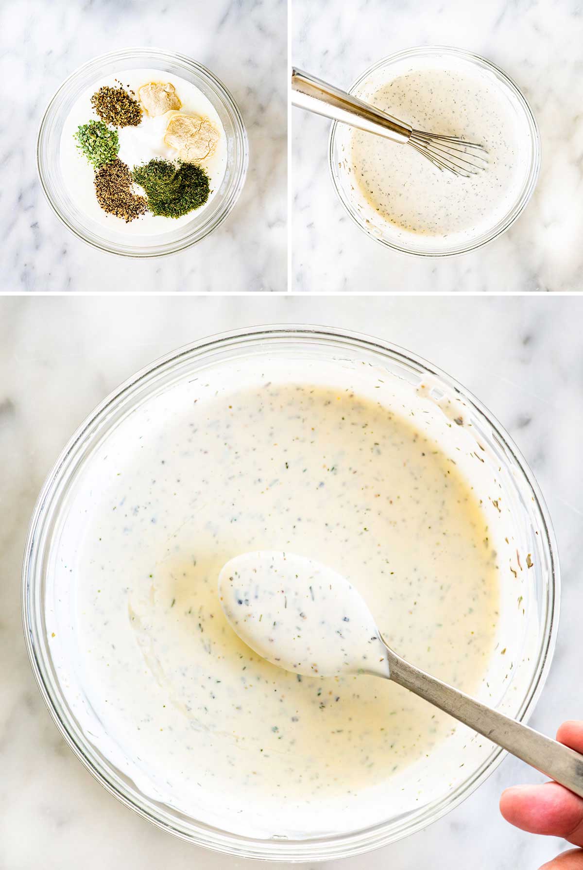 process shots showing how to make ranch dressing at home