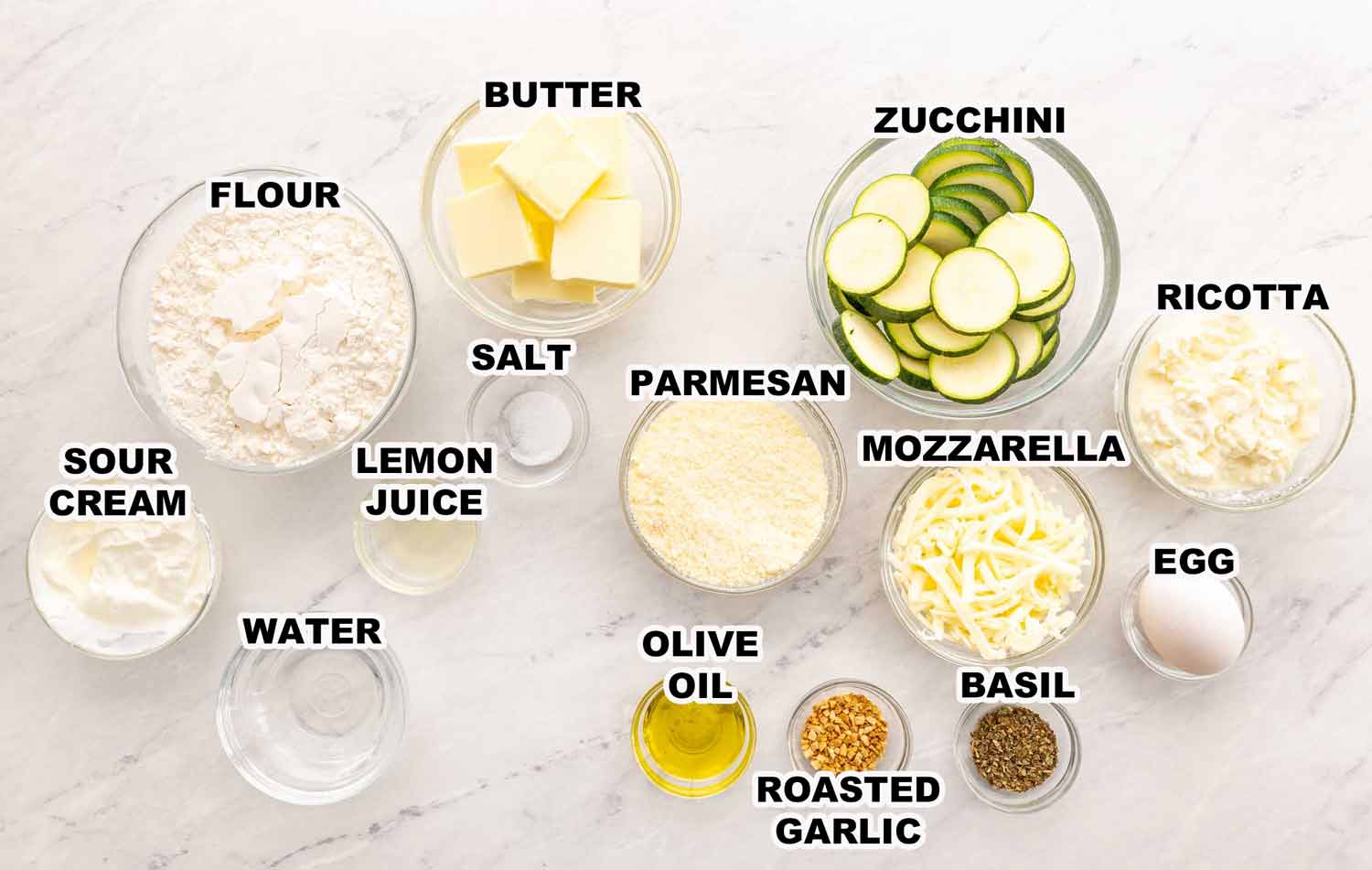 ingredients needed to make zucchini ricotta galette.