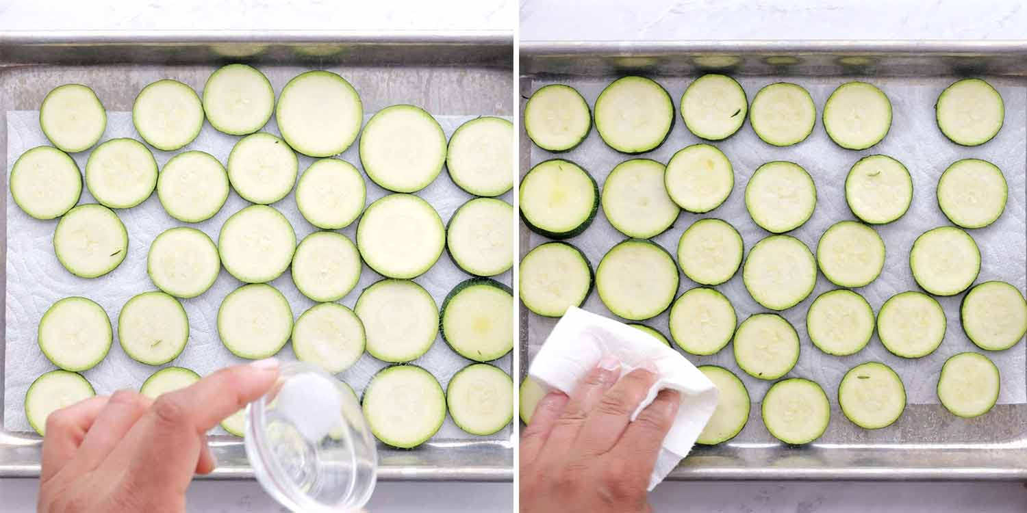 process shots showing how to make zucchini ricotta galette.