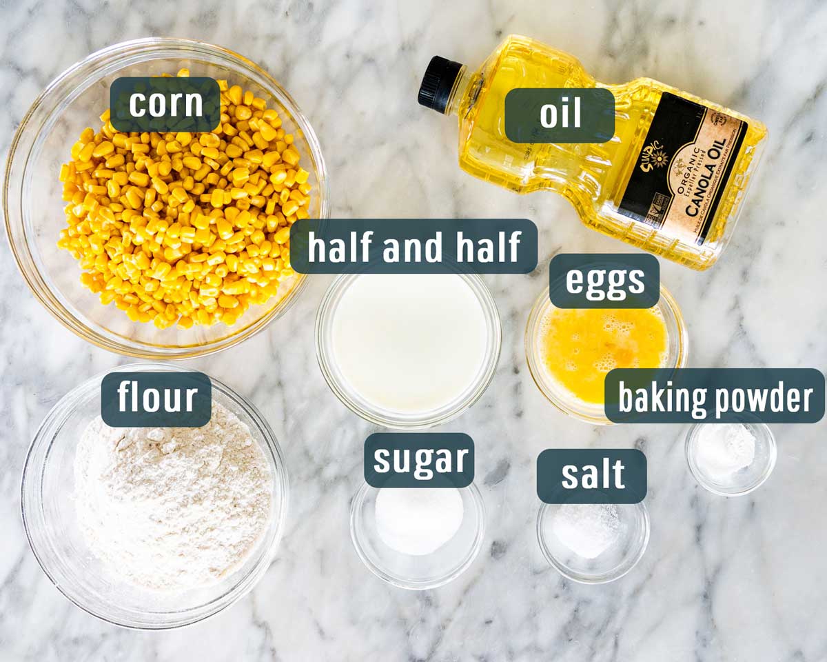 overhead shot of all the ingredients needed to make corn fritters