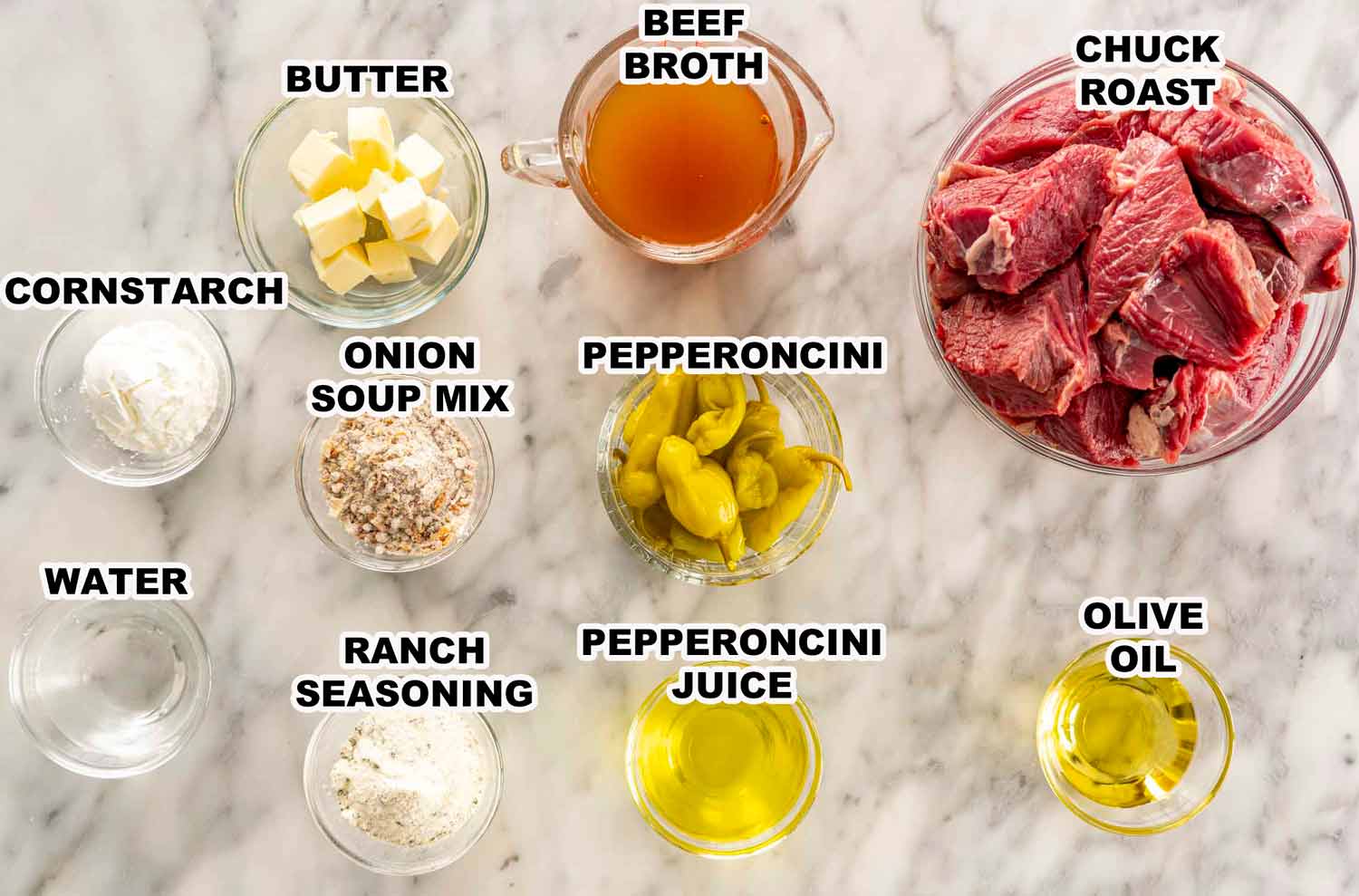 ingredients needed to make instant pot mississippi pot roast.