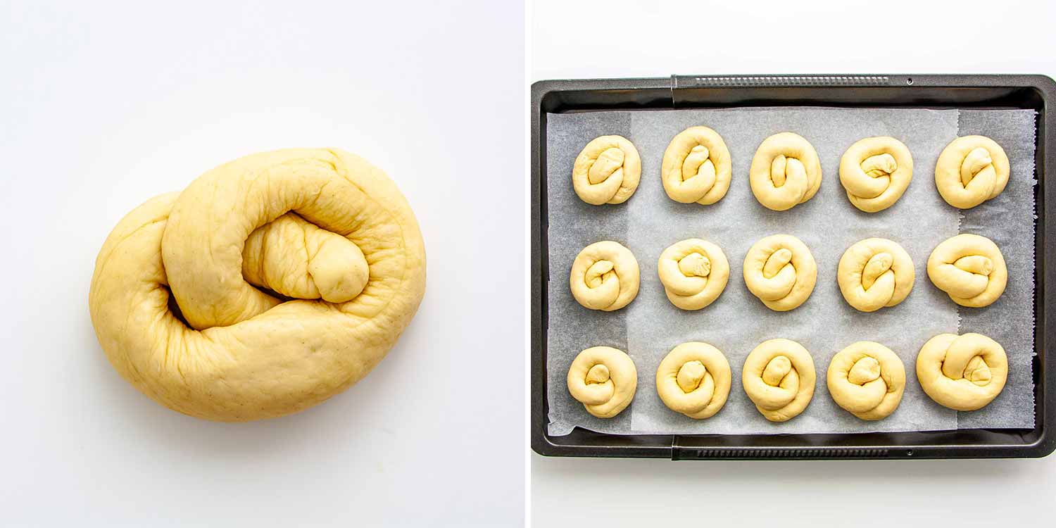 process shots showing how to form garlic knots.