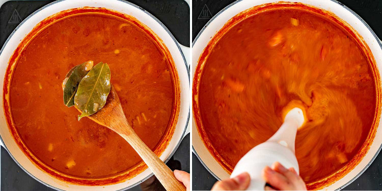 process shots showing how to make tomato bisque.