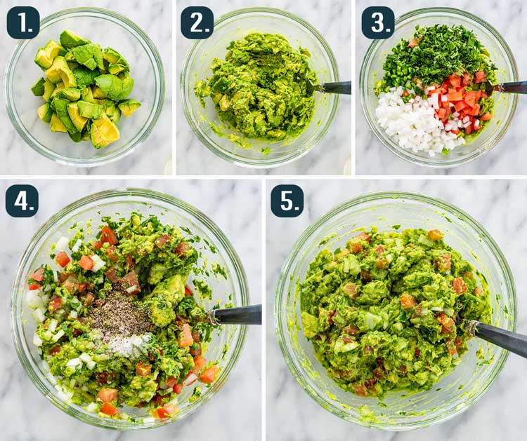 detailed process shots showing how to make guacamole
