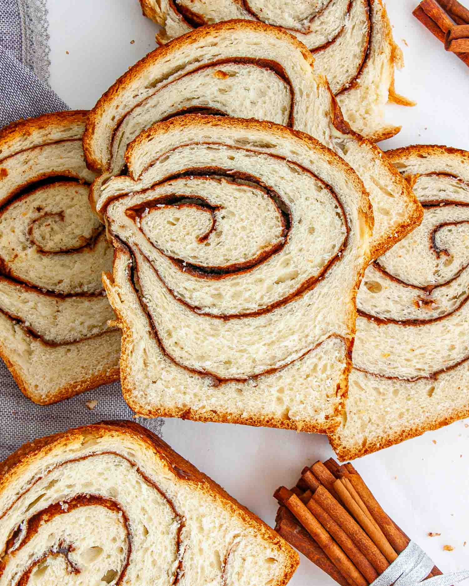 slices of cinnamon bread on a table.