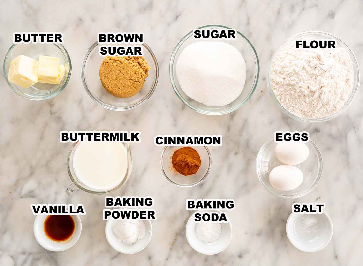 ingredients needed to make coffee cake loaf.