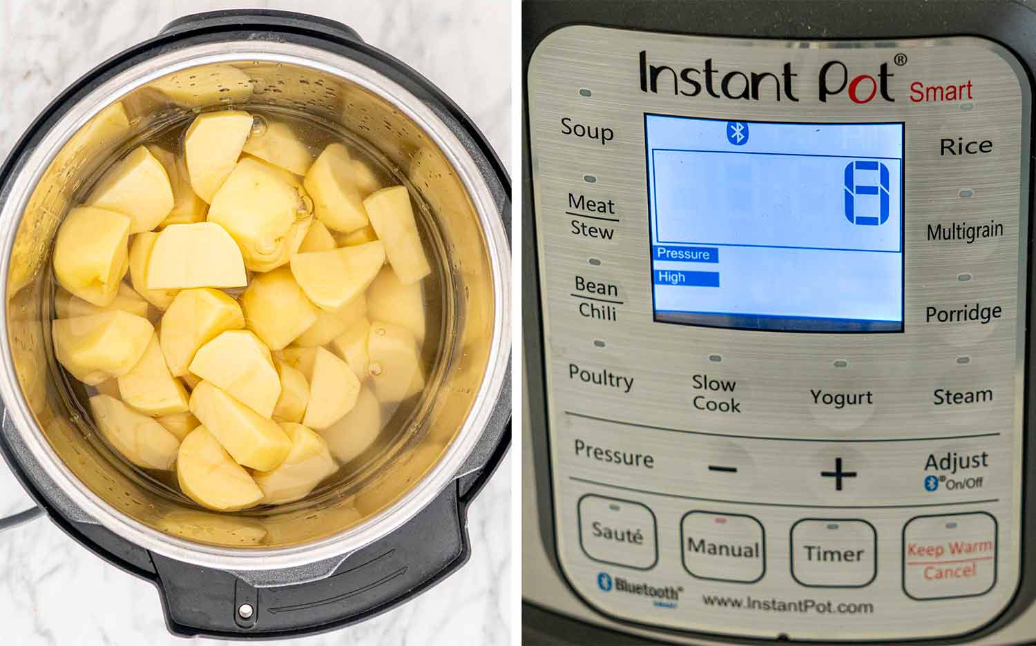 process shots showing how to make instant pot mashed potatoes.