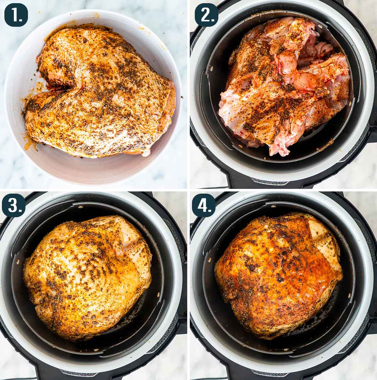 process shots showing how to make turkey breast in the air fryer.
