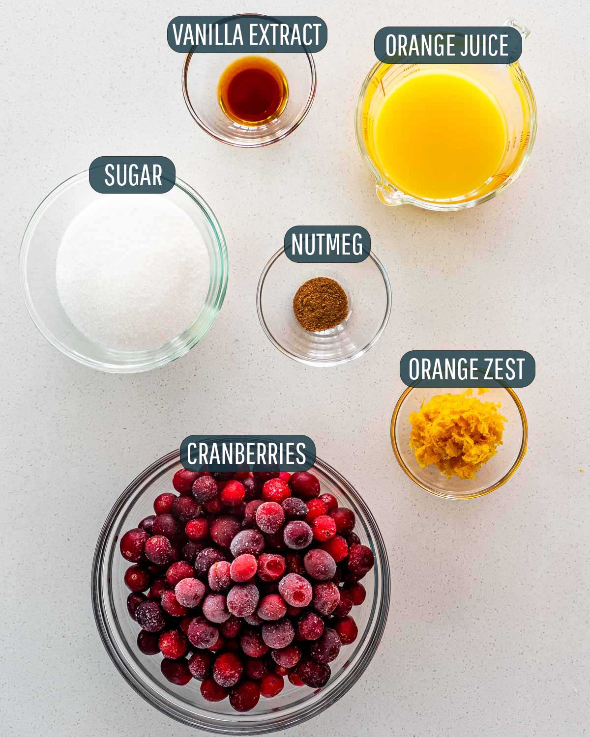 overhead shot of ingredients needed to make cranberry sauce.