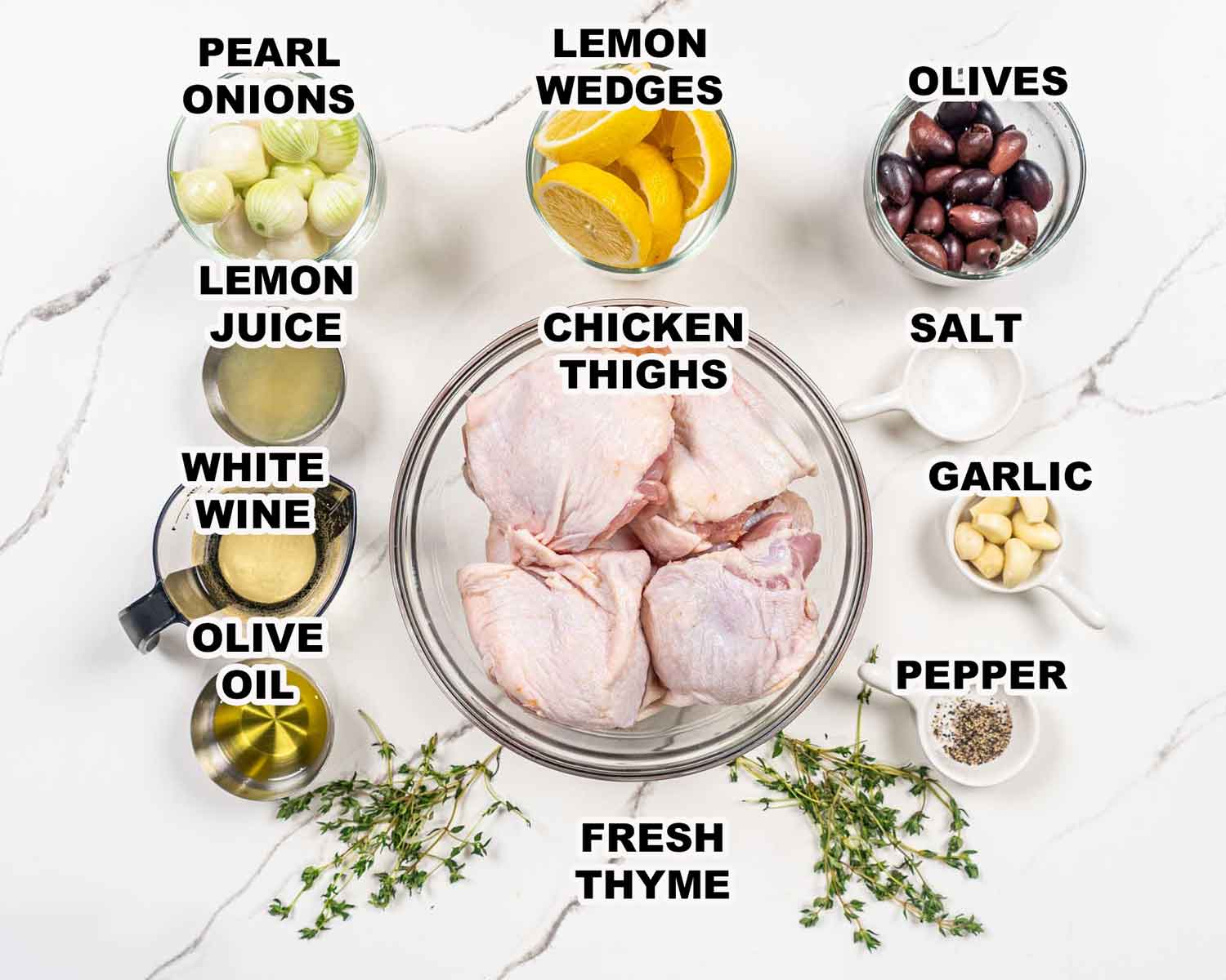 ingredients needed to make greek chicken thighs.