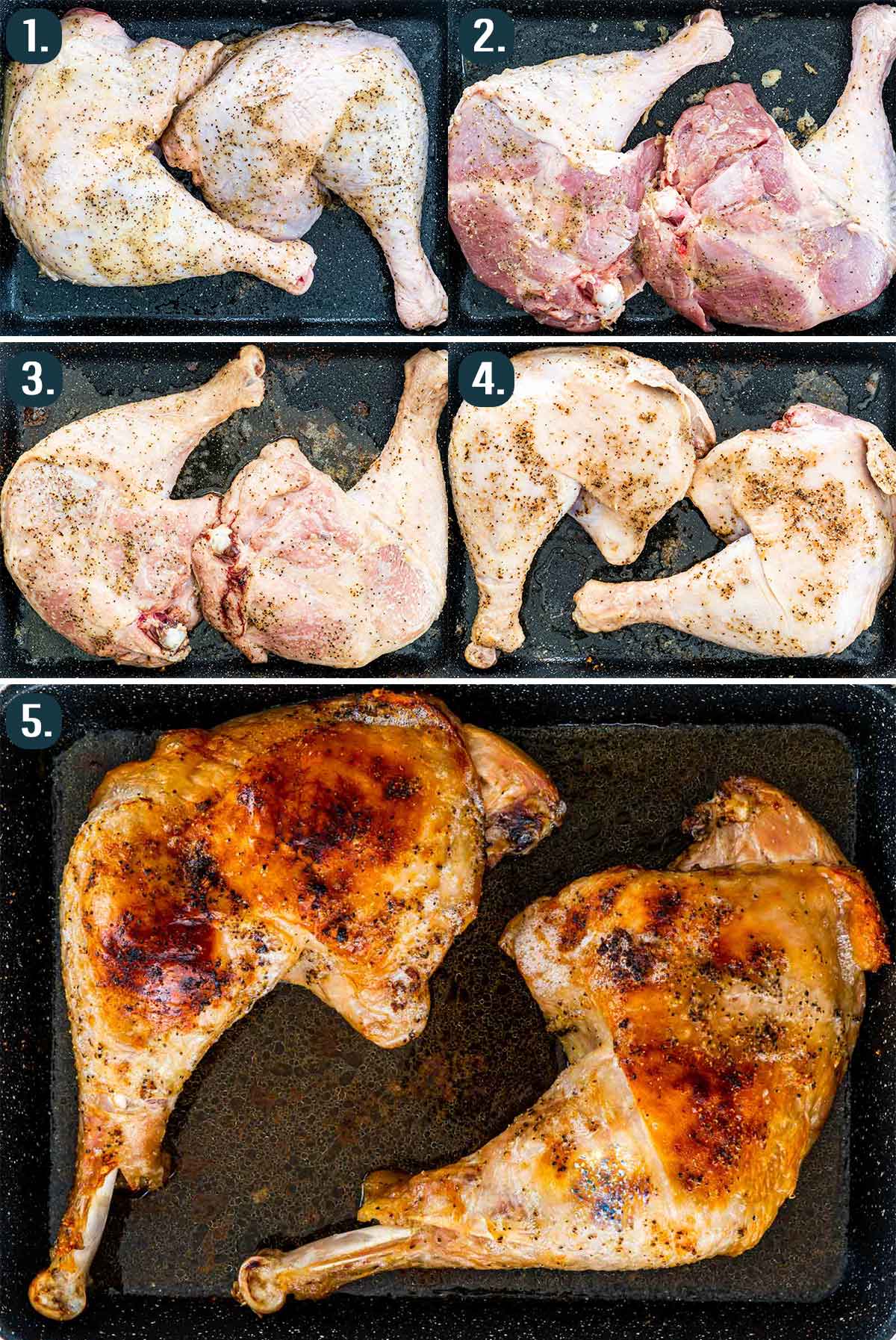 process shots showing how to roast turkey legs.