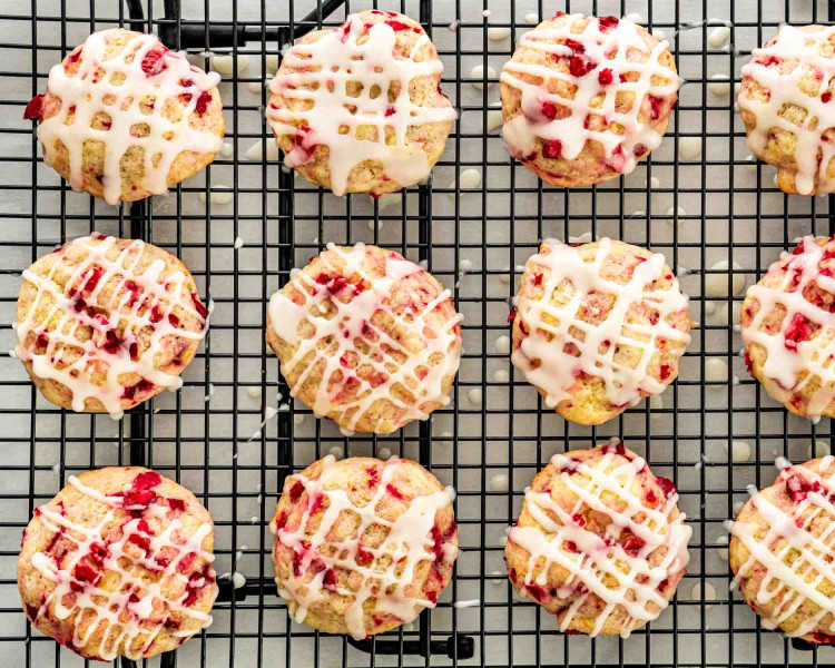 cranberry orange cookies cooling on a wire rack.