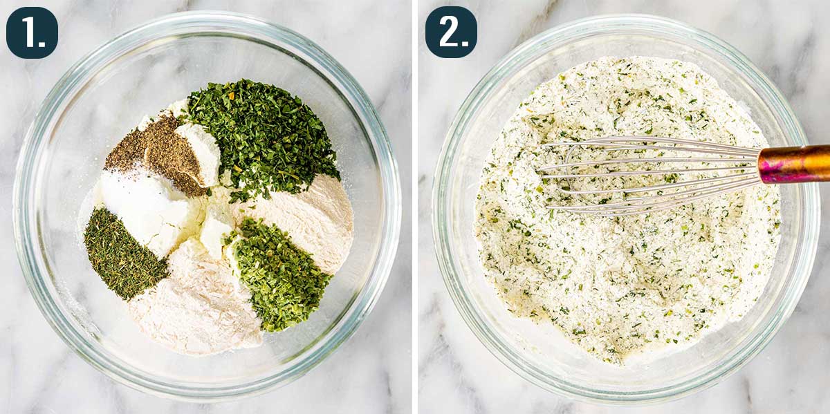 process shots showing how to make homemade ranch dressing mix.
