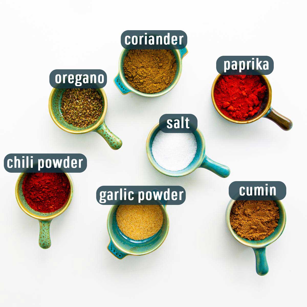 overhead shot of all theingredients needed to make tex mex seasoning.