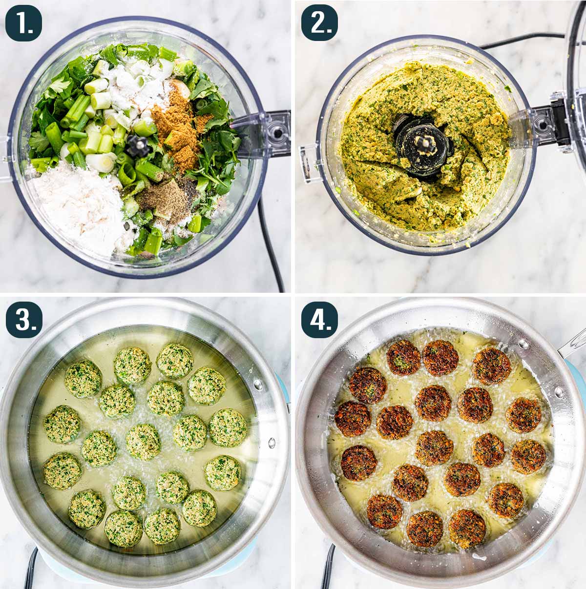 detailed process shots showing how to make falafel.