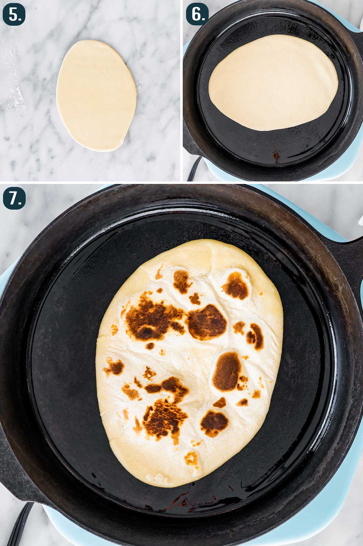 process shots showing how to cook flatbreads.