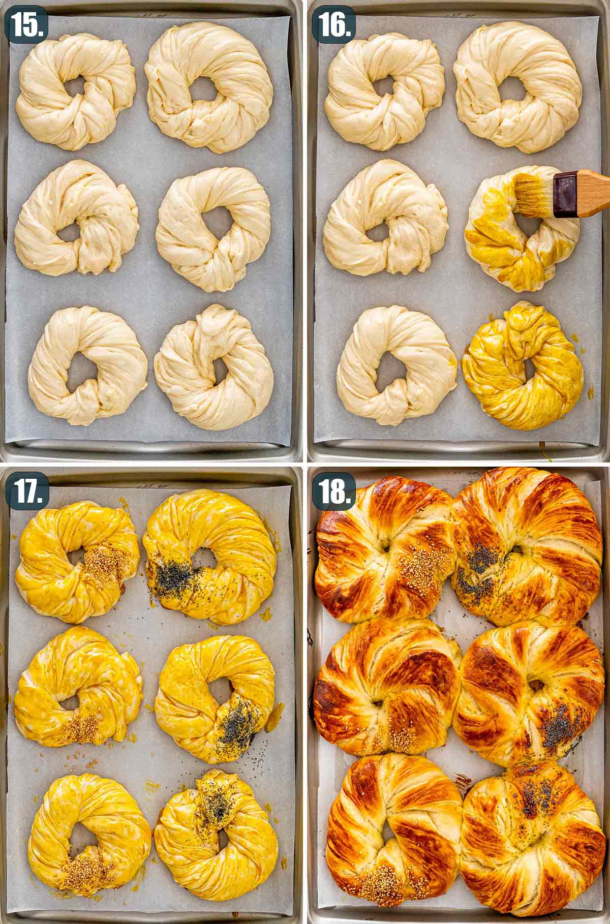 process shots showing how to prepare brioche buns for baking.