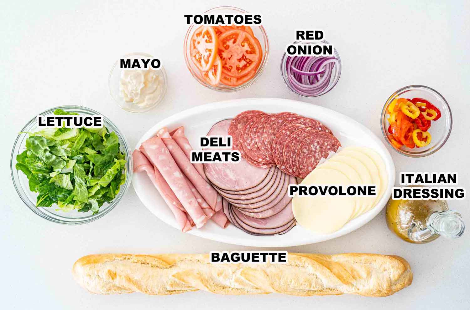 ingredients needed to make italian sub sandwich.