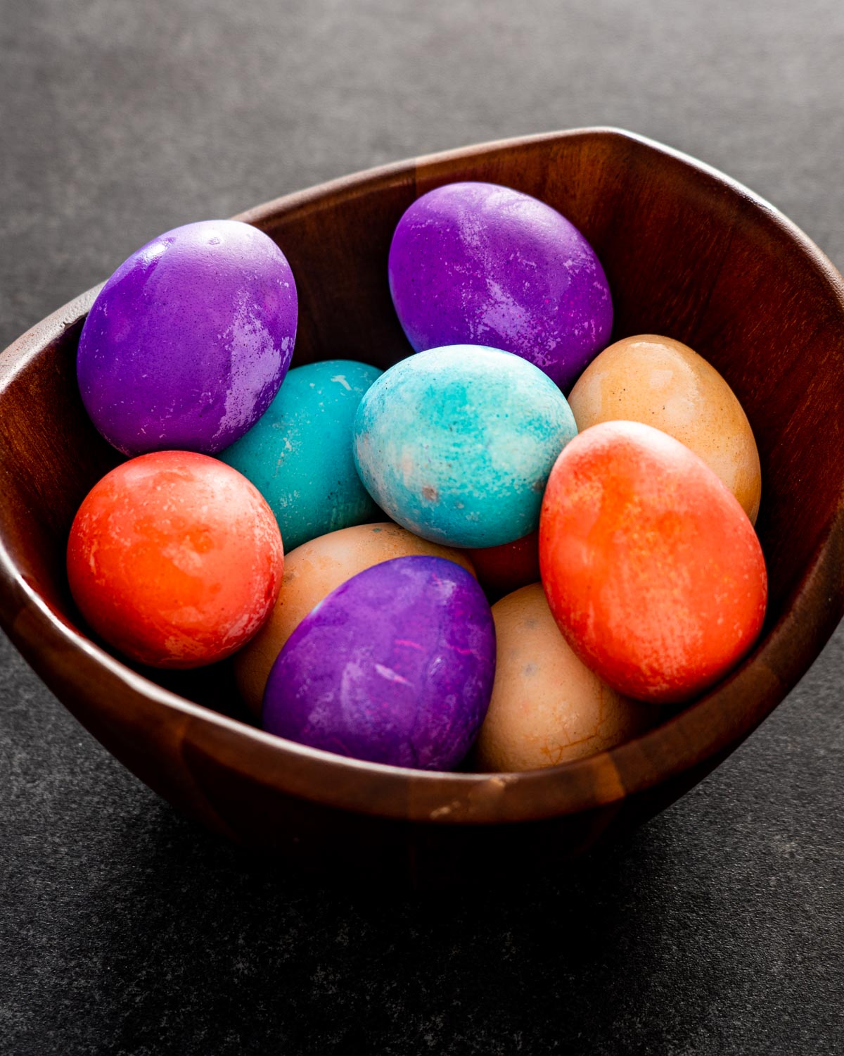 easter eggs in a wooden basket.