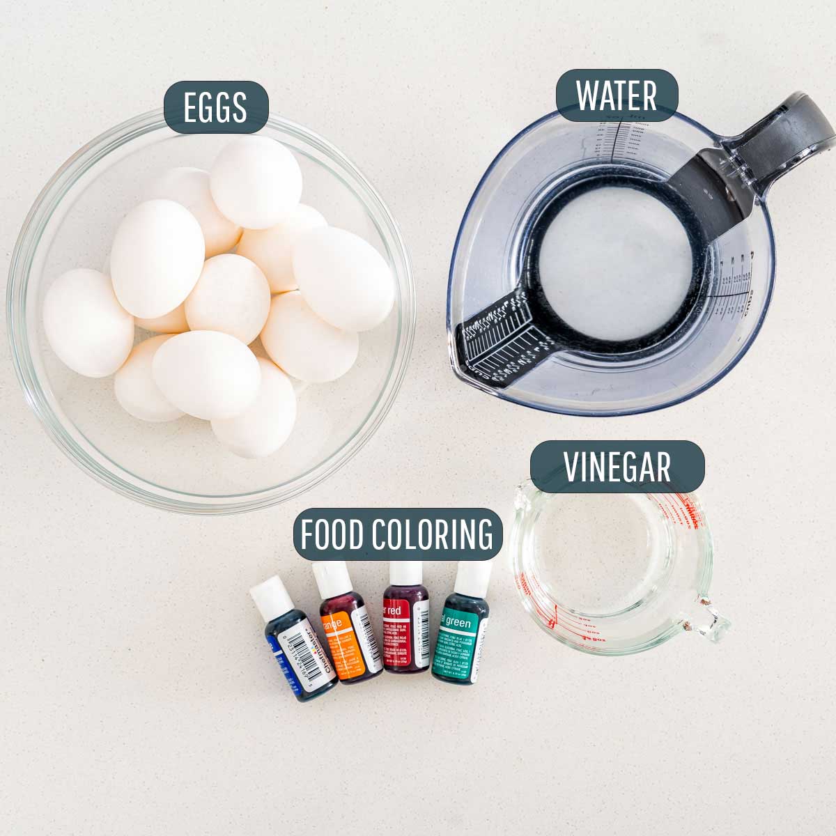 overhead shot of ingredients needed to make easter eggs in the instant pot.