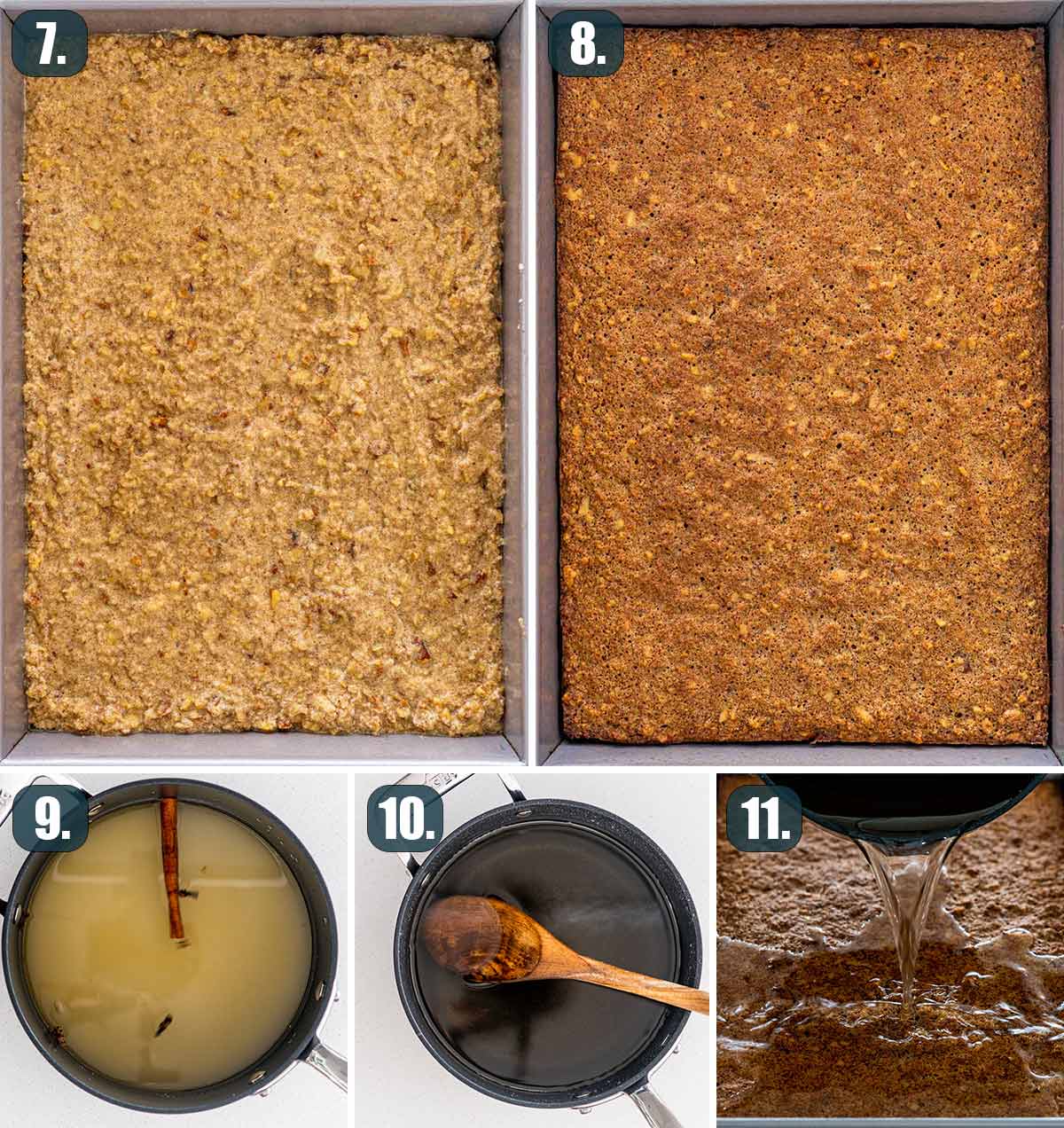 process shots showing how to bake and finish karydopita.