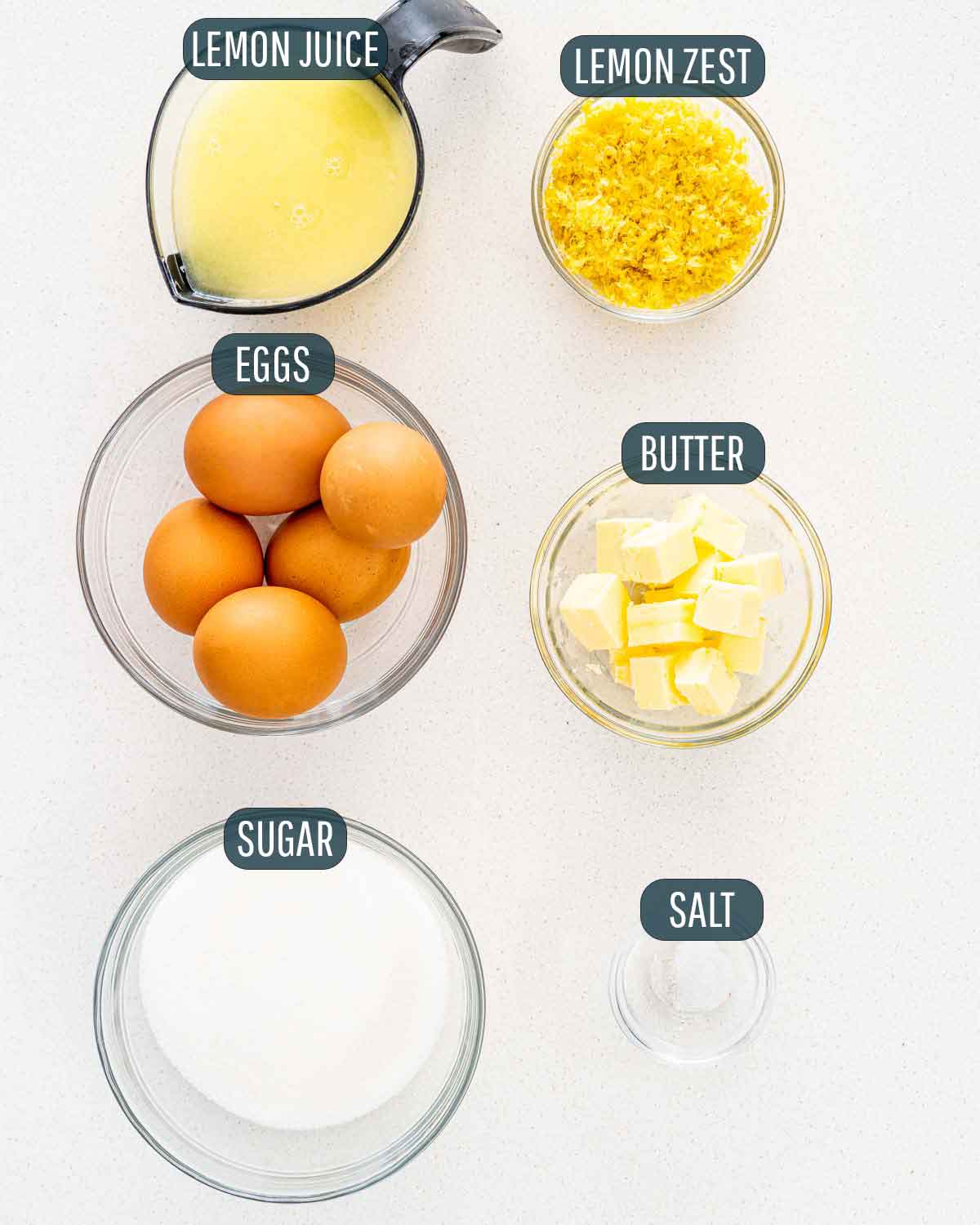 overhead shot of ingredients needed to make lemon curd.