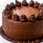 a cake frosted with chocolate frosting.