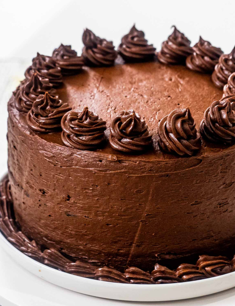 a cake frosted with chocolate frosting.