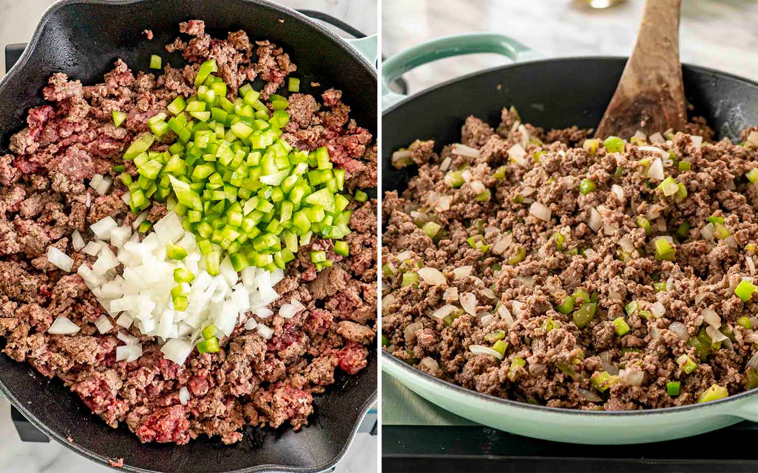 process shots showing how to make sloppy joe's.