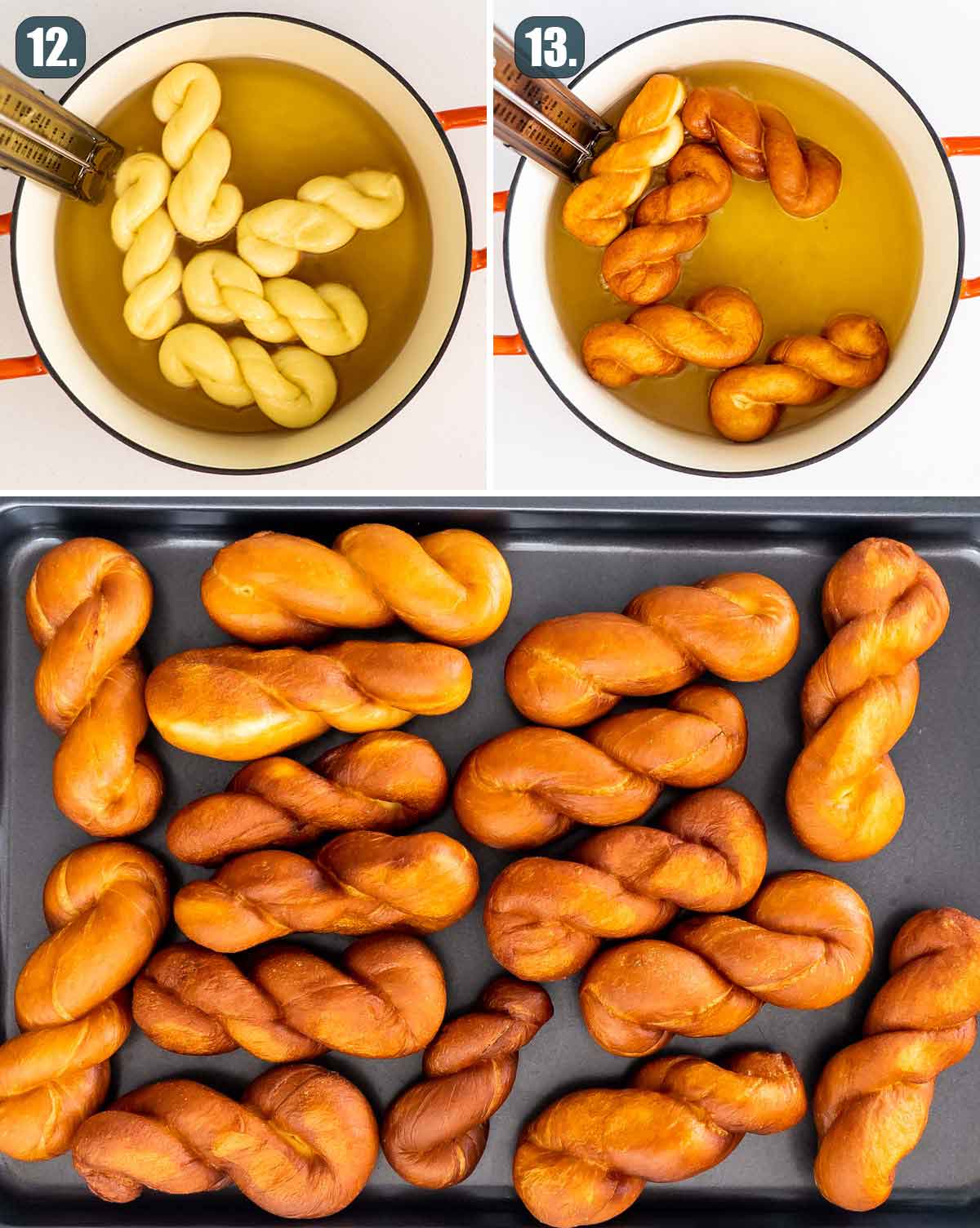 process shots showing how to fry donut twists.