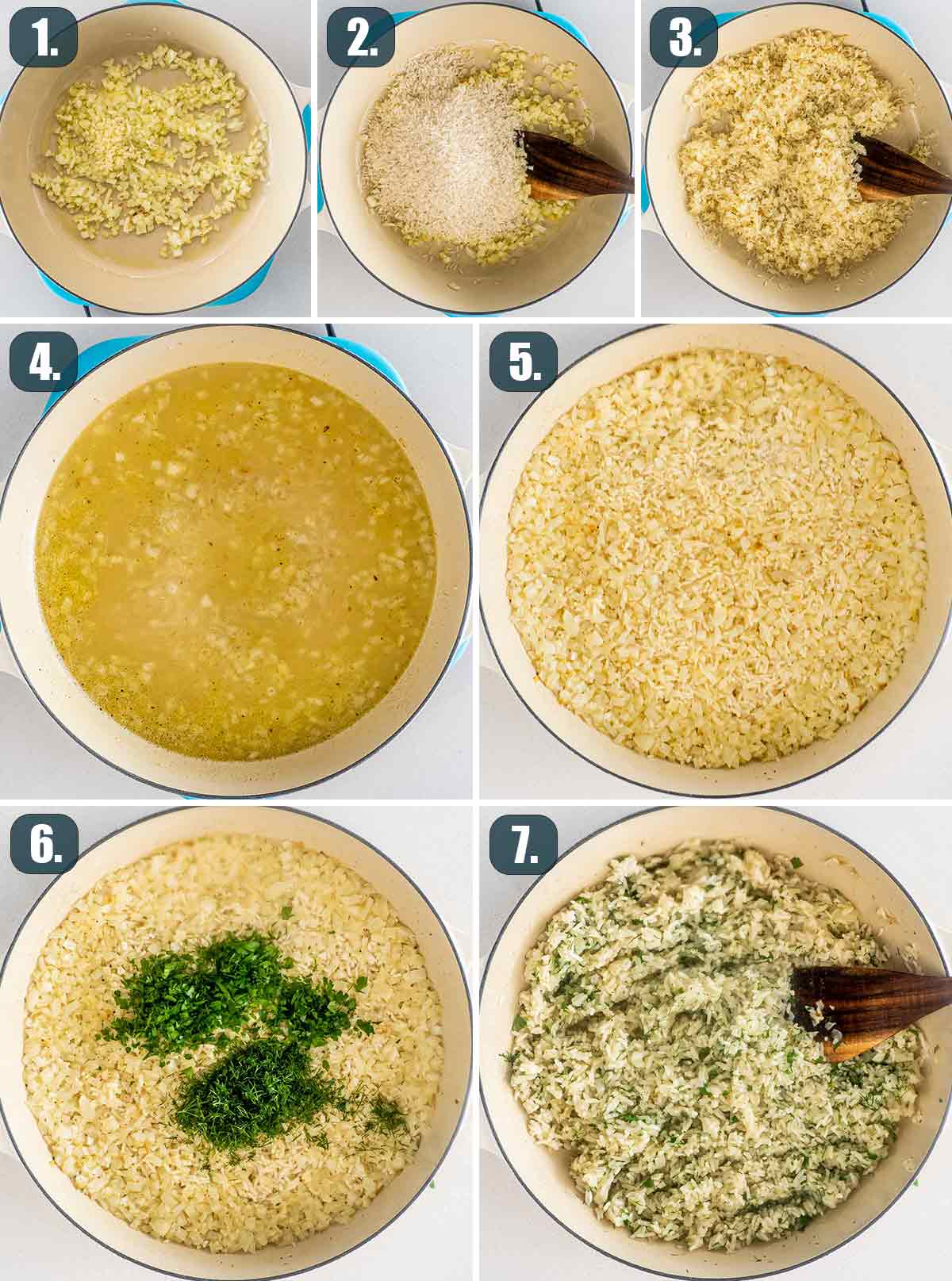 detailed process shots showing how to make greek rice.